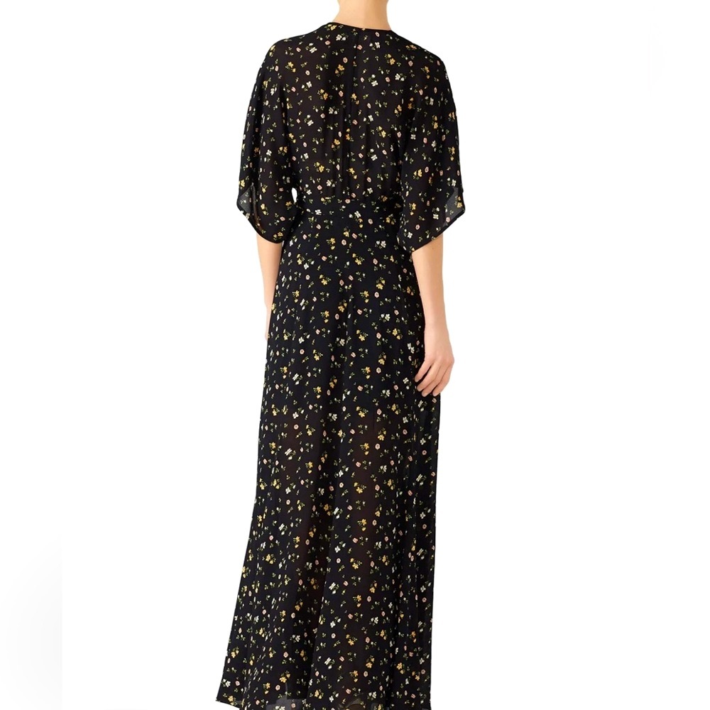 REFORMATION Winslow Black Floral Maxi Wrap Dress Kimono French Girl BOHO M L NEW - Picture 3 of 10